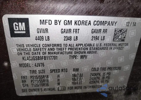 2015 Buick Encore Leather из США, поврежденный, VIN KL4CJGSB9FB117701